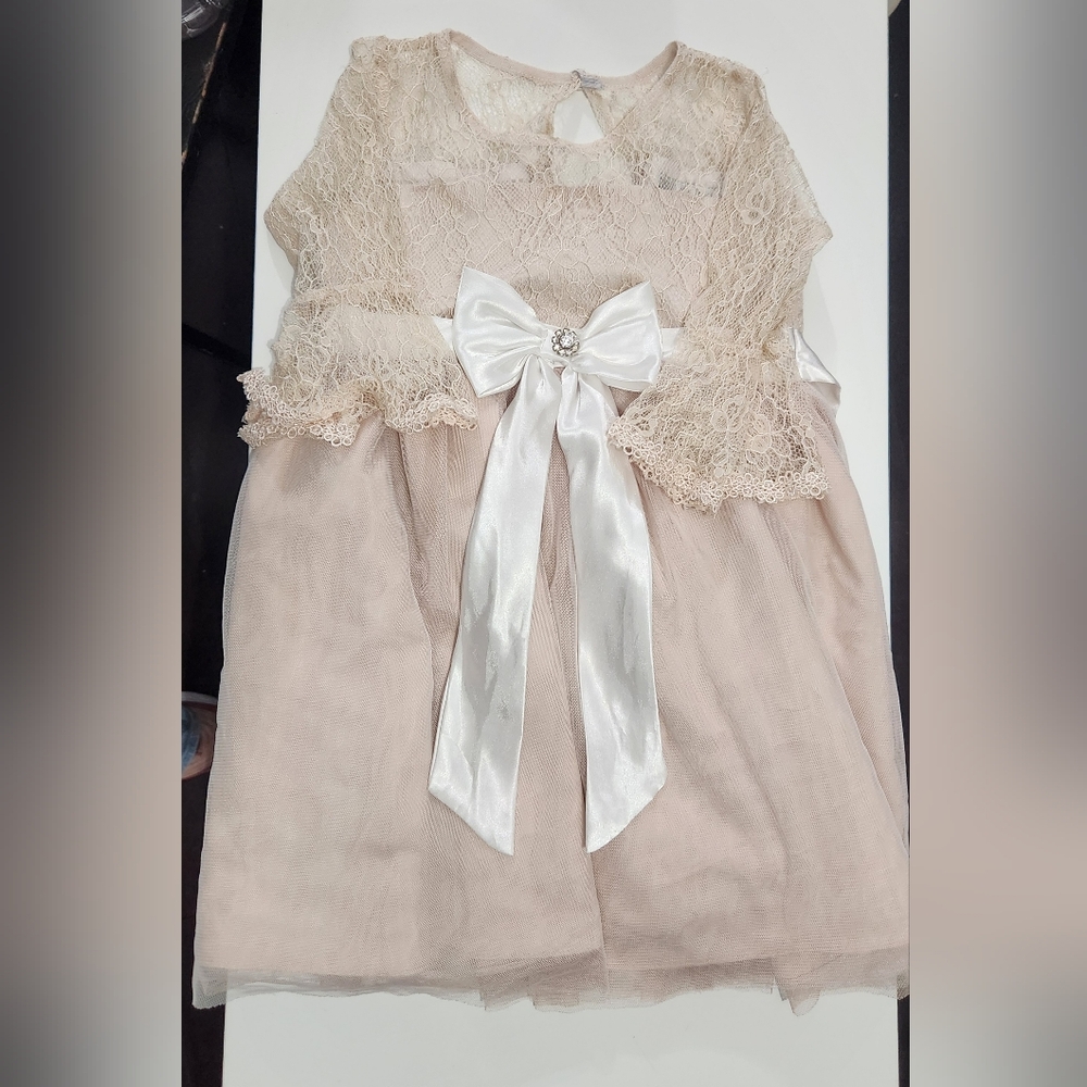 Rare Editions Champagne Lace & Satin Bow Formal Dress 4T